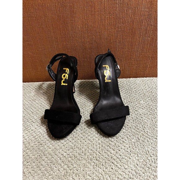 FSJ Black Suede Open Toed Spiked Heelsl Size 4 - Picture 1 of 5